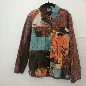Vintage Chicos Western Aztec Tribal Printed Shirt Jacket Boho Cowboy Sz 2 Cotton